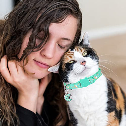 Baeuppit 2Pcs Breakaway Cats Collars Cat Collars for Boy & Girl Cats Adjustable Kitten Collars with Bell,Purple+Teal - color: Purple+Teal, size: 7.0-10.7''
