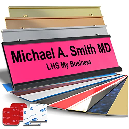 Custom Office Door Name Plate, Wall Sign Pink with Black Letters, 2x6 | Mounting Included 10+ Options, Desk, Wall, Cubicle & Door Nameplate Holders, 3M Adhesive, Hanging, Personalized & Made in USA - color: B12 - Pink & Black Lettering, size: 2x6 Sign & B