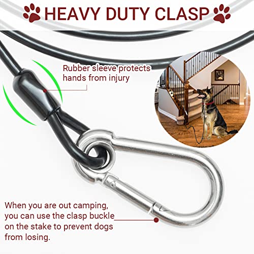 PAWNISAW Chew Proof Dog Leash, 5 FT Dog Tie Out Cable Lead with Handle - color: Black