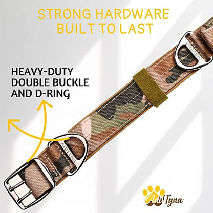 ADITYNA Heavy Duty Camo Dog Collar for Medium Dogs with Traffic Handle - color: Camo, size: Medium: Fit 15-19" Neck