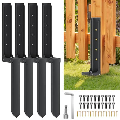 4PCS Fence Post Repair Kit, H-Shaped Anchor Spike for Tilted Wood Post | 8mm Double-Layer, Heavy Duty Steel, for 4x4 Wood Posts, Rust-Proof Coating, Fix Broken/Leaning Fence Posts, DIY Yard Repair