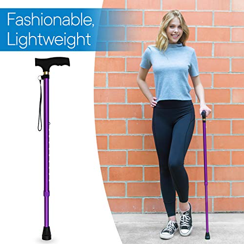 RMS Walking Cane - Adjustable Walking Stick - Lightweight Aluminum Offset Cane with Ergonomic Handle and Wrist Strap - Ideal Daily Living Aid for Limited Mobility - color: Lavender