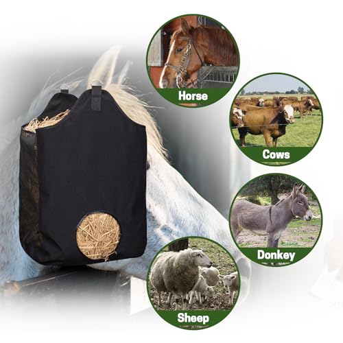 2 Pcs Hay Bags for Horse, Large Capacity Feeding Bag - color: Small Black