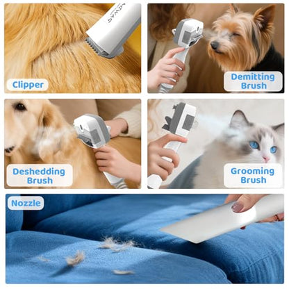 Dog Grooming Vacuum,6-in-1 Pet Grooming Kit,13000Pa,2L Dust Cup | Low Noise <55dB, Steam Brush for Shedding, Clipper & Grooming Kit, Professional for Dogs Cats, Home Cleaning Use - color: Gray