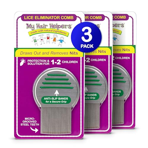 My Hair Helpers Lice Eliminator Comb - Stainless Steel - Effectively Removes Louse, Nits and Superlice from Hair - For 3-5 Kids - size: 3 combs