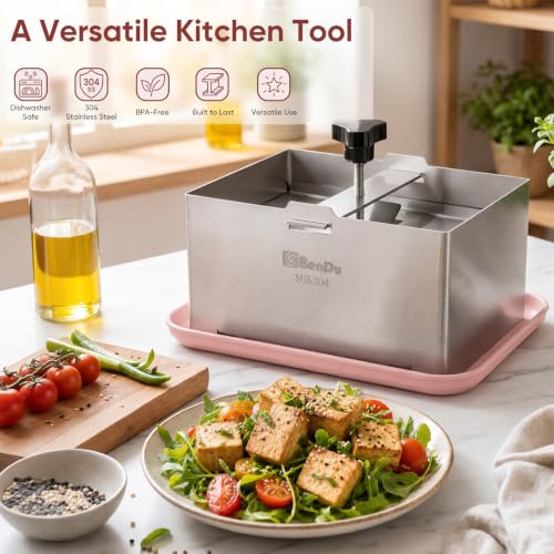 Tofu Press Stainless Steel, Tofu Maker and Paneer Press with Cloth, Pink - color: Stainless Steel Standard