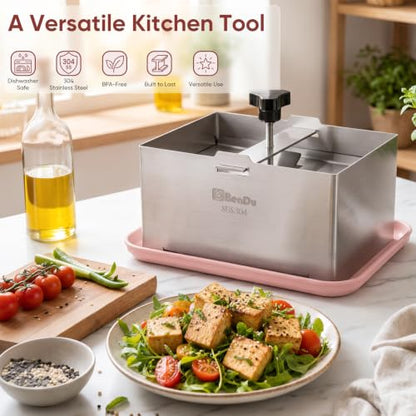 Tofu Press Stainless Steel, Tofu Maker and Paneer Press with Cloth, Pink - color: Stainless Steel Standard