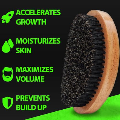 GROW Beard Brush & 360 Wave Brush for Men - Natural Boar Bristle For Fuller, Thicker Hair, Beard & Mustache - Premium Full-Size to Exfoliate, Strengthen Hair, Stimulate & Boost Growth - size: XL Brush