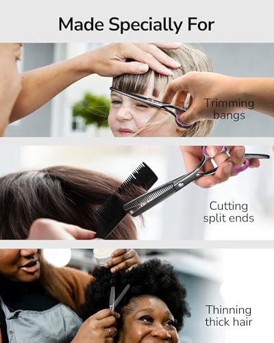 ULG Hair Thinning Scissors Professional Barber’s Texturizing Teeth Shears for Hairdressing, Salon and Home Use Thinning Shears for Hair Cutting, Made of Japanese Stainless Steel, 6.5 inch - color: Black