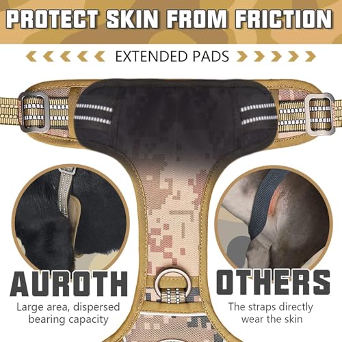 AUROTH Tactical Dog Harness for Extra Large Dogs, Heavy Duty No Pull Vest - color: Camo - Desert Camo, size: XXL(Neck:21.7-36.7",Chest:28.3-44.1")