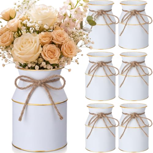 Domensi 6 Pcs Farmhouse Metal Flower Vase, White and Gold - color: White and Gold