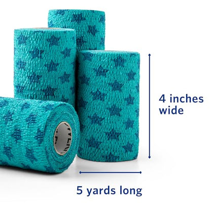 OVIK Health PowerFlex Equine – Extra Strong Self-Adhering Bandage Wrap – Wound Care, Compression & Support Bandage for Horses, Cows & Dogs – Stars, 4 inch, 4 Rolls (Resealable Case) - color: Stars