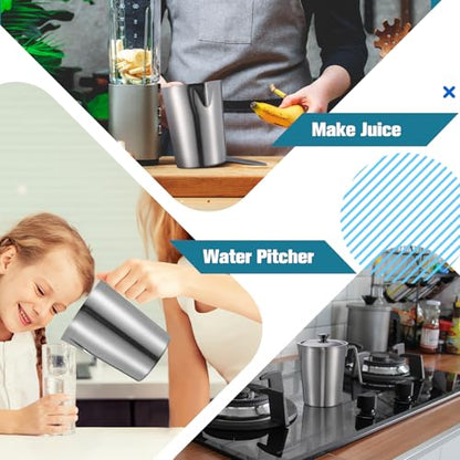 2 Pcs 16 oz Stainless Steel Pitcher with Lid(2 Cup, 500 ML) - size: 16 oz(2 Cup, 500 ML)