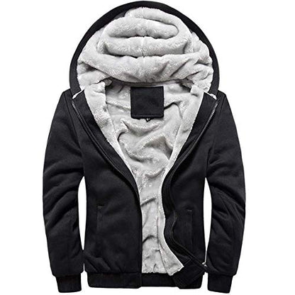 MANLUODANNI Men's Casual Hooed Hoodies Thick Wool Warm Winter Jacket Coats - color: W11black, size: X-Large
