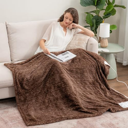 Berkshire Blanket Heated Throw Blanket, Grace Fur to Loftmink Reversible Electric Throw with 4 Heat Levels, Fast Heating Printed Throw for Couch and Bed, Auto Shut-Off Feature (50"x60")