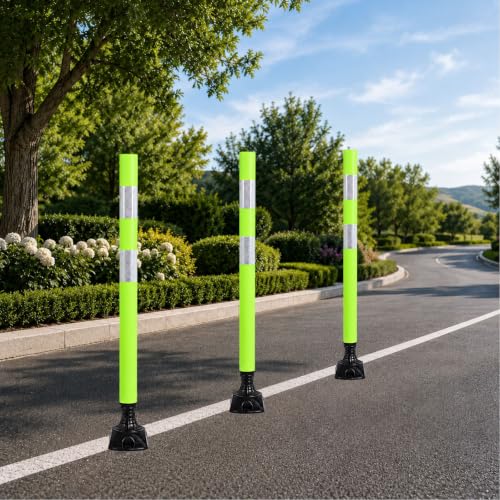 8 Pack Traffic Delineator Posts – High Visibility Reflective Safety Cones with Spring Base for Roadway, Parking, Garage, Construction Zones (Green, 36 Inch) - color: Green
