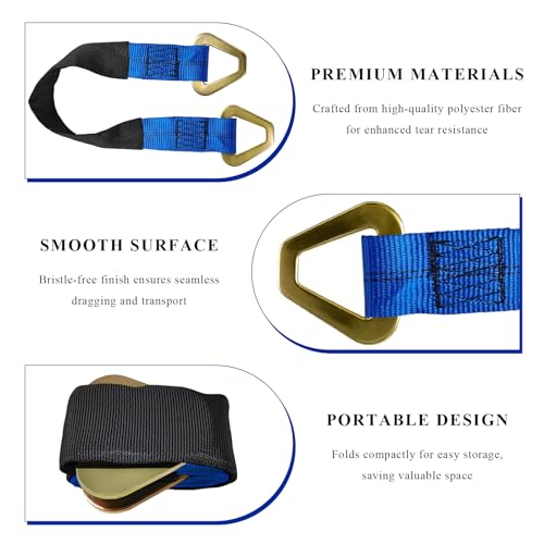 2" × 29" Premium Axle Tie Down Strap with D Rings, Heavy Duty Car Tire Wheel Tie-Down with Protective Sleeve, 6614 Lbs Adjustable Axle Tow Strap for Securing Vehicle Transport (Blue) - color: Blue