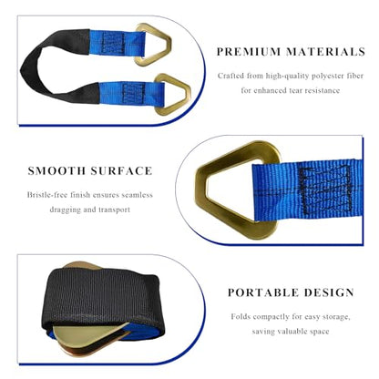 2" × 29" Premium Axle Tie Down Strap with D Rings, Heavy Duty Car Tire Wheel Tie-Down with Protective Sleeve, 6614 Lbs Adjustable Axle Tow Strap for Securing Vehicle Transport (Blue) - color: Blue