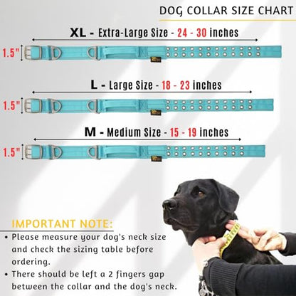 ADITYNA Heavy Duty Dog Collar for Medium Dogs with Traffic Handle - color: Blue, size: Medium: Fit 15-19" Neck