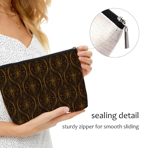 Blue Leaves Dark Brown Gold Print Makeup Bag Cosmetic Bag - color: Multicolor 1609