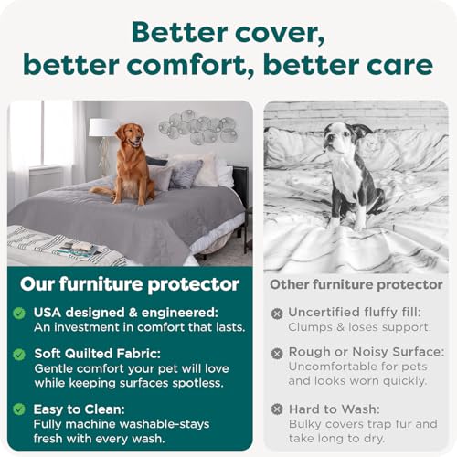FurHaven Waterproof Blanket & Furniture Protector Cover with Non-Slip Backing, Machine Washable, Jumbo/King, Quilted Twill, Gray - color: Quilted Gray, size: 96" x 82" - King