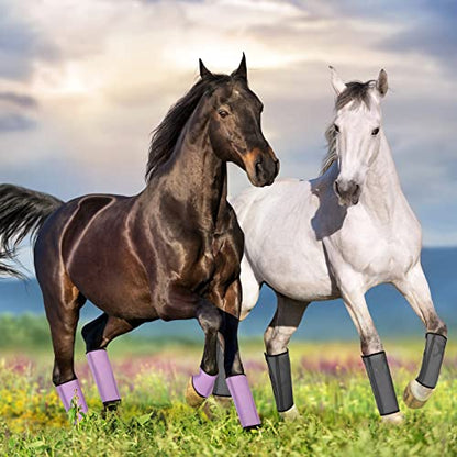 Jexine 8 Pcs Mesh Fly Boots for Horse - color: Dark Gray, Light Purple