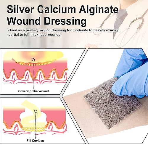 Carbou Silver Calcium Alginate Wound Dressing with Ag, 4"x4" Pads, 5 Pcses - size: Silver 4x4 In(Pack of 5)