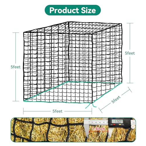 5x5 Ft Knotless Round Bale Hay Net for Horses, Livestock Feeder
