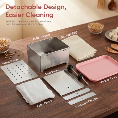 XL Tofu Press Stainless Steel, Tofu Maker and Paneer Press with Cloth, Pink - color: Stainless Steel Plus