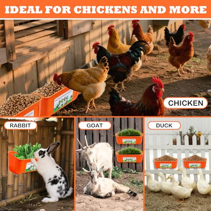 5 Pack Chicken Feeder, Duck Feeder Supplies, Hanging Fence Feed Trough with Clips for Goat, Sheeple, Piglet, Gooses, Turkeys, Dog Livestock Poultry, 8 Quarts in Total, Feed Scoop Included, Orange - color: Orange 5pcs