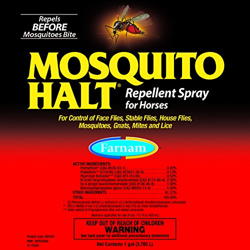 Farnam Mosquito Halt, Mosquito Repellent Spray for Horses, Quick Knockdown Against Mosquitoes, Flies and More, Black, 1 Gallon - size: 128 Fl Oz (Pack of 1)