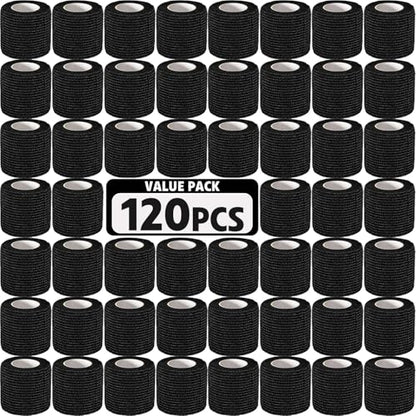 AZEN 120 Pack Self Adhesive Bandage Wrap Black, 2" X 5 Yards Black Athletic Tape, Vet Wrap, Ankle Tape, Cohesive Bandage Wrap - color: Black, size: 2IN - 120Pack