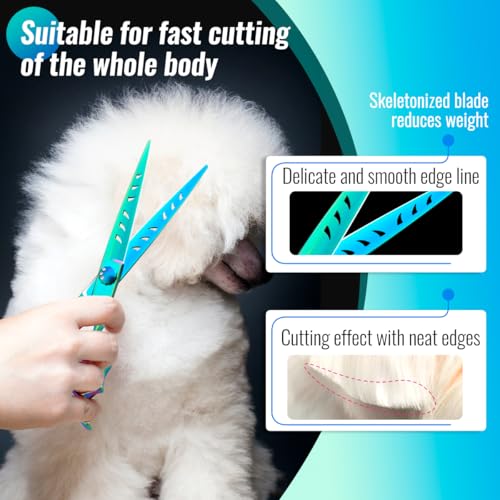 Dog Grooming Scissors: 7" Straight Pet Shears Skeletonized blade Made Of Japanese 440C for Trimming Dogs Cats and Other Pets Green (Straight G, 7") - style: Straight G