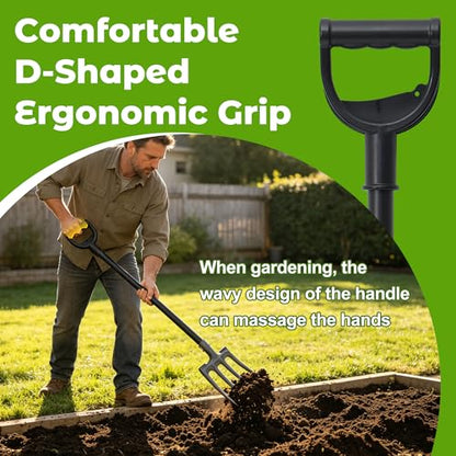 Pitch Fork, Metal Broadfork Garden Tool Long Handle, 4 Tine Mulch Hay Manure Digging Bedding Hay Potato Garden Fork Shovel for Gardening Loosening Soil Compost - size: 47"