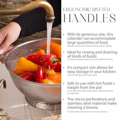 Bellemain Stainless Steel Colander for Kitchen, 3 & 5 Qt Strainers - size: 3Qrt + 5Qrt