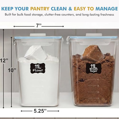 Shazo 2 PC (11L | 372 oz) Flour Sugar Storage Containers with Spout Lid & Easy Carry Handle - BPA Free Extra Large Airtight Food Storage Containers with Lids - Rice Canisters Sets for Kitchen & Pantry - color: Blue