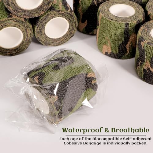 24 Rolls Elastic Self Adhesive Bandage Wrap 2 inch, Breathable Non Woven Cohesive Bandage, Vet Wrap for Dogs, Ankle Sprains Swelling Tape, Sports Athletic Tape (Jungle Camo) - color: 2 Inch-24 Count Jungle Camo