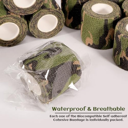 24 Rolls Elastic Self Adhesive Bandage Wrap 2 inch, Breathable Non Woven Cohesive Bandage, Vet Wrap for Dogs, Ankle Sprains Swelling Tape, Sports Athletic Tape (Jungle Camo) - color: 2 Inch-24 Count Jungle Camo