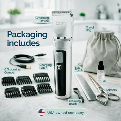 Dog Grooming Kit - 2 Power Modes Quiet & Strong, Cordless Dog Clippers for Grooming & Dogs Hair Trimmer for Groomings, Ceramic Blades, 6 Guide Combs, Rechargeable Trimmer for Cats and Pets