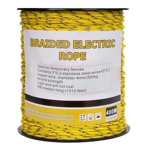 1312 Ft Electric Fence Polywire, 4 mm Highly Conductive 6 Strands, Yellow - color: Yellow