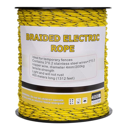 1312 Ft Electric Fence Polywire, 4 mm Highly Conductive 6 Strands, Yellow - color: Yellow