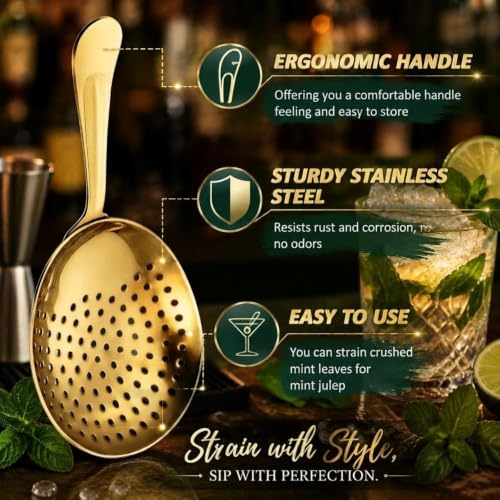 Boao 2 Pack Julep Strainers Stainless Steel Strainer Cocktail Spoon, Gold - color: Gold