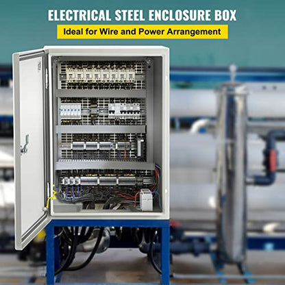 VEVOR Electrical Enclosure Box, 16'' ×12'' ×6'', Carbon Steel Hinged Junction Box, IP66 Waterproof & Dustproof, Outdoor Electrical Box, with Mounting Plate - size: 16 x 12 x 6