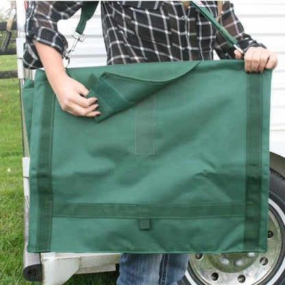Dura-Tech Reinforced Top Horse Hay Saver Bag | 8 Slow Feeder Holes | Easily Carries and Hangs in Stalls | Hook & Loop Top Flap Closure | Mesh Bottom | Hold 4 Flakes of Hay - color: Navy