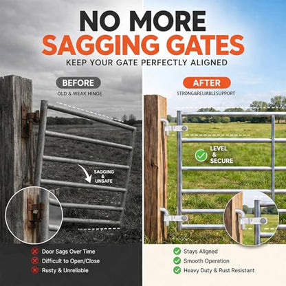 MorningRo 4 Pcs Farm Gate Hinges Kit 5/8" x 8" Chain Link Fence Gate Post Hinge in Zinc Plated with 5/8" x 2" Wood Post Lag Screw with Nuts & Washers Heavy-Duty Rust-Resistant Outdoor Ranch Mount