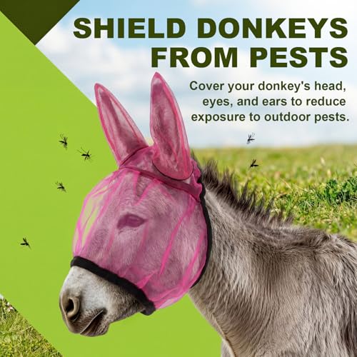 1 Pcs Mini Donkey Fly Mask with Ear Protection, Rose Red - size: Mini Donkey
