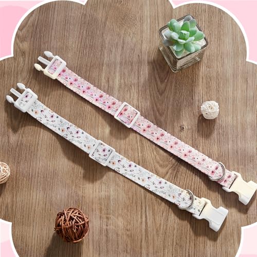 2 Pack Floral Goat Collars with Bells, White Pink Girly Pattern for Lambs - style: Floral