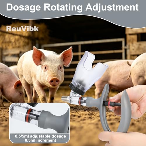 5ml Continuous Self-Refilling Livestock Syringe, 10 Needles Included - color: Grey