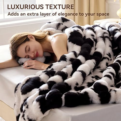 Anysay Faux Fur Throw Blanket, 1000GSM Fluffy Soft Bubble Blanket 80''*90'' - color: Cow Black, size: Queen