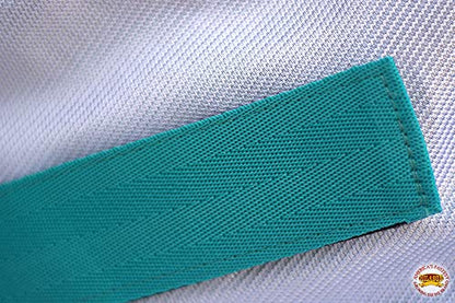 HILASON 66in White Turquoise Horse Fly Sheet UV Protect Mesh - color: White With Turquoise Piping, size: 66 In